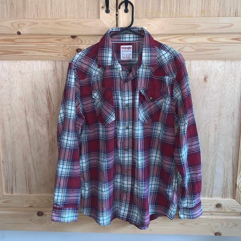 Wrangler authentics VINTAGE plaid flannel pearl snap button front shirt size L